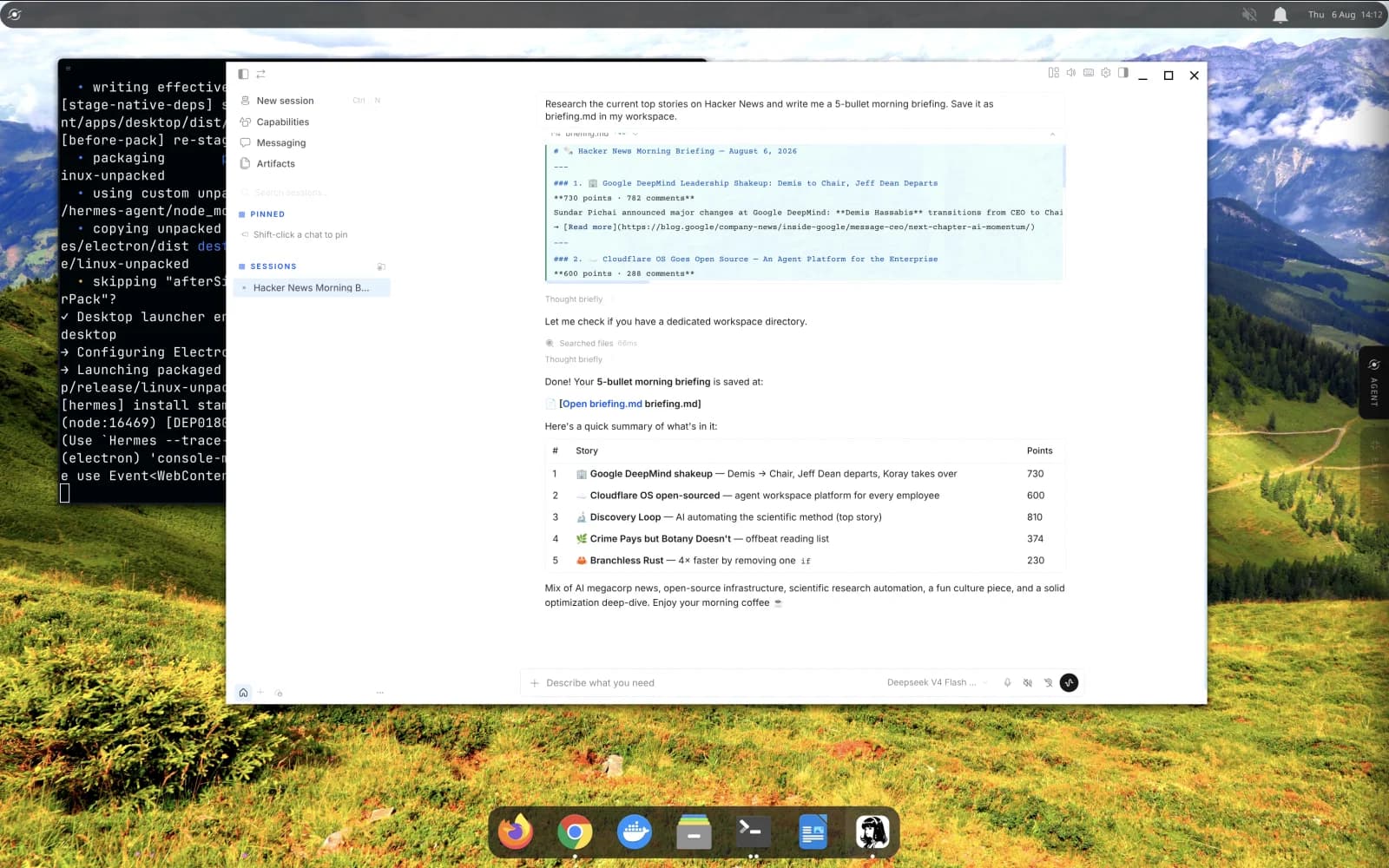 Hermes working on the desktop while the user is free to take control